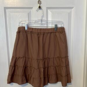 Brown Tiered Mini Skater Skirt for Casual Wear